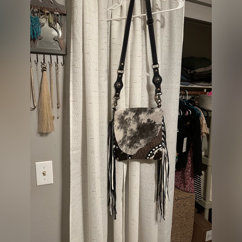 Myra Cowhide Fringe Crossbody